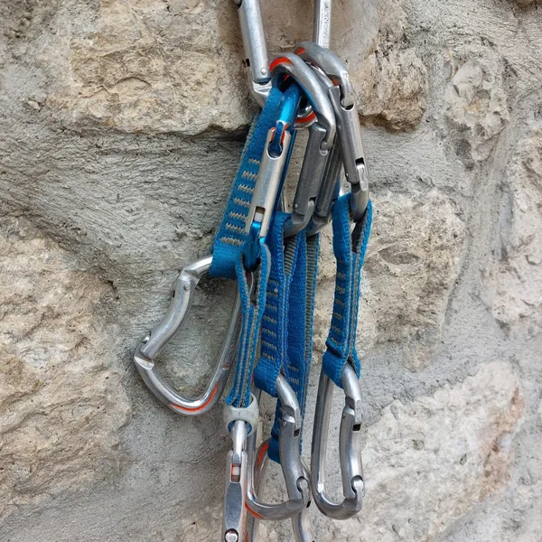 Cluster of climbing quickdraws